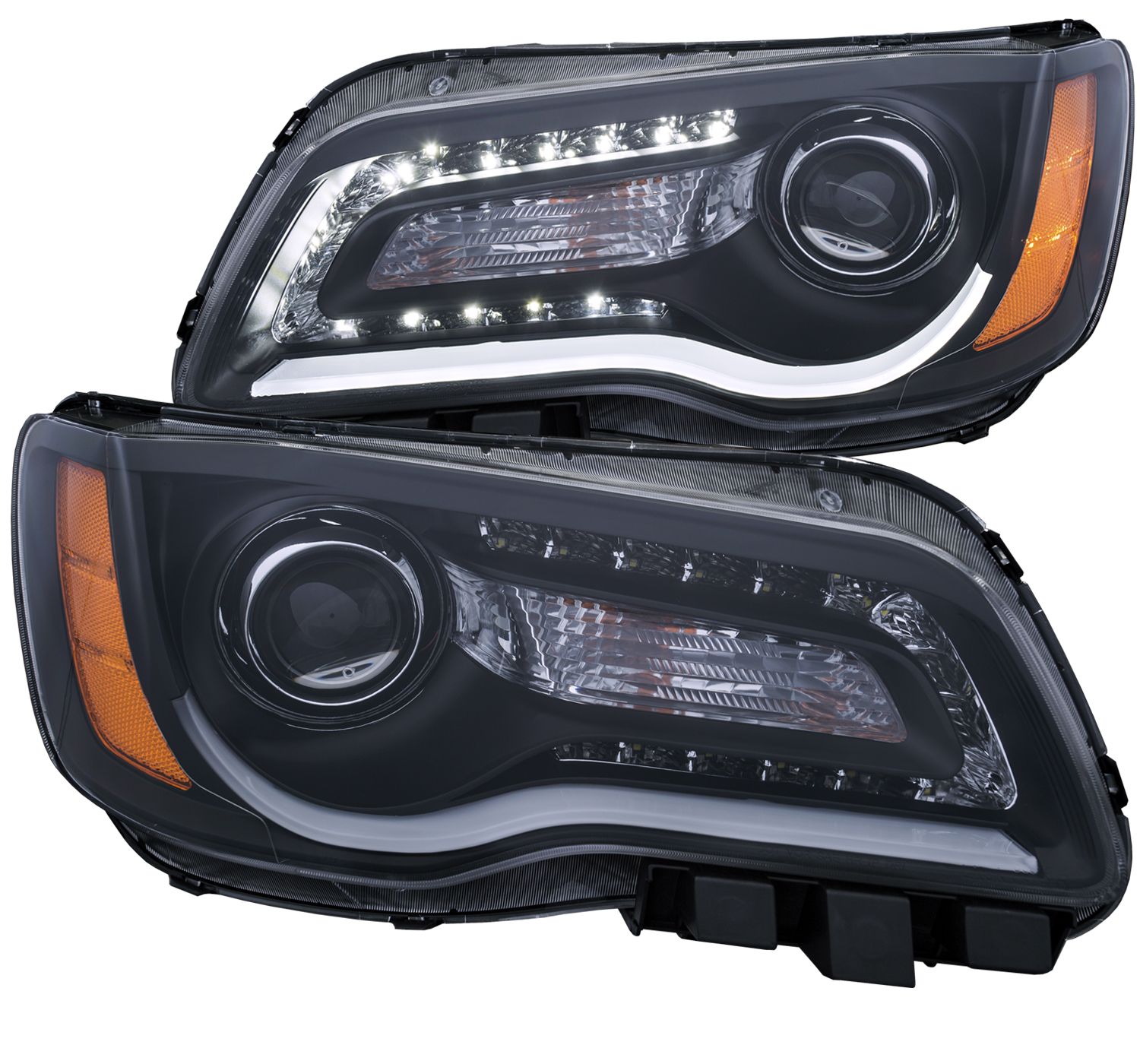 2011-2014 CHRYSLER 300/300C/SRT8 PROJECTOR HEADLIGHTS PLANK STYLE W/ BLACK HOUSING (FOR HALOGEN ONLY)