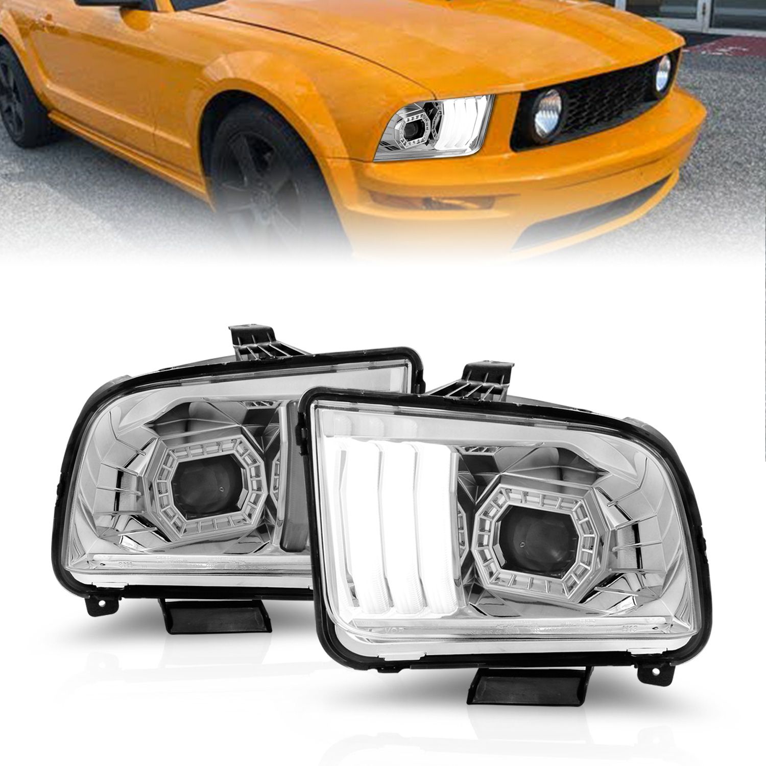 2005-2009 FORD MUSTANG PROJECTOR PLANK STYLE HEADLIGHTS W/ CHROME HOUSING