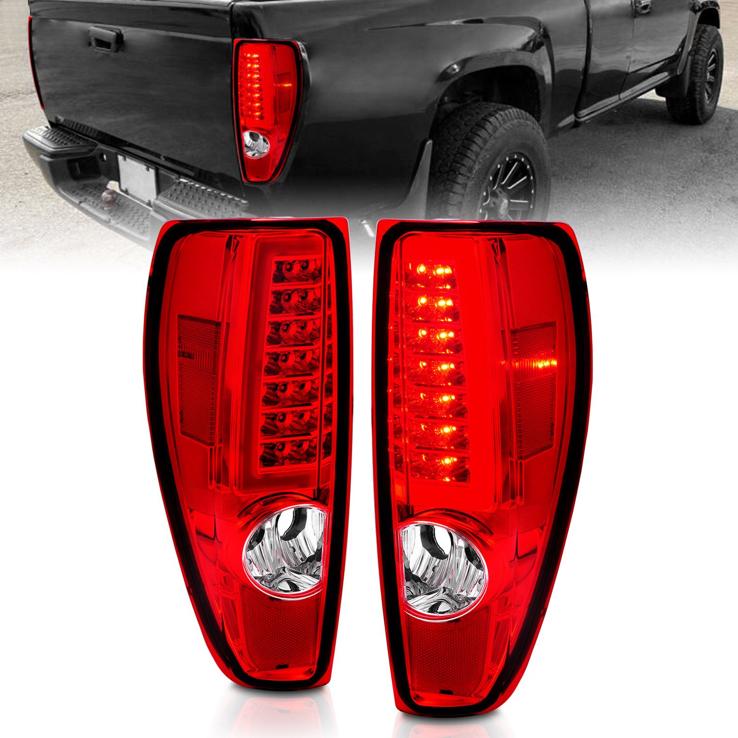 2004-2012 CHEVY COLORADO / GMC CANYON LED C LIGHT BAR TAIL LIGHTS CHROME RED/CLEAR LENS