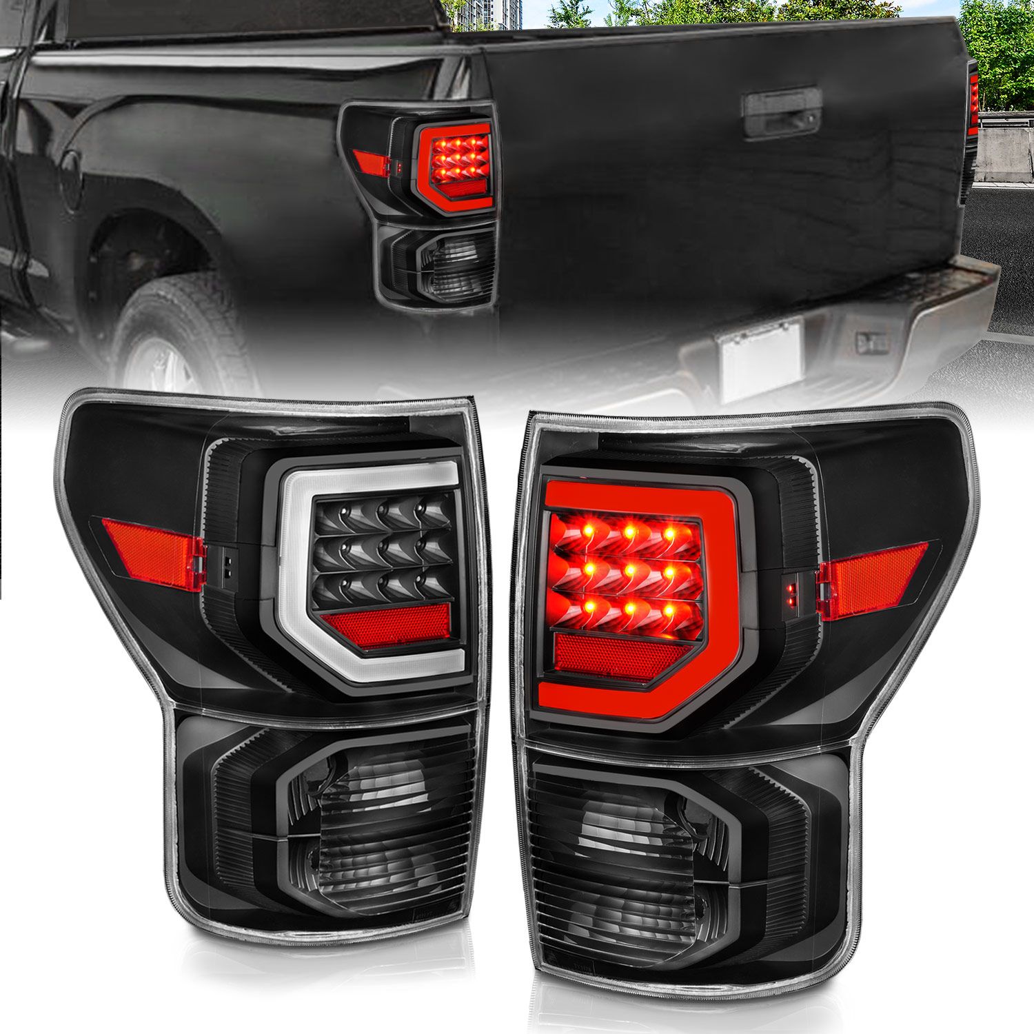 2007-2013 TOYOTA TUNDRA LED PLANK STYLE TAIL LIGHTS BLACK CLEAR LENS