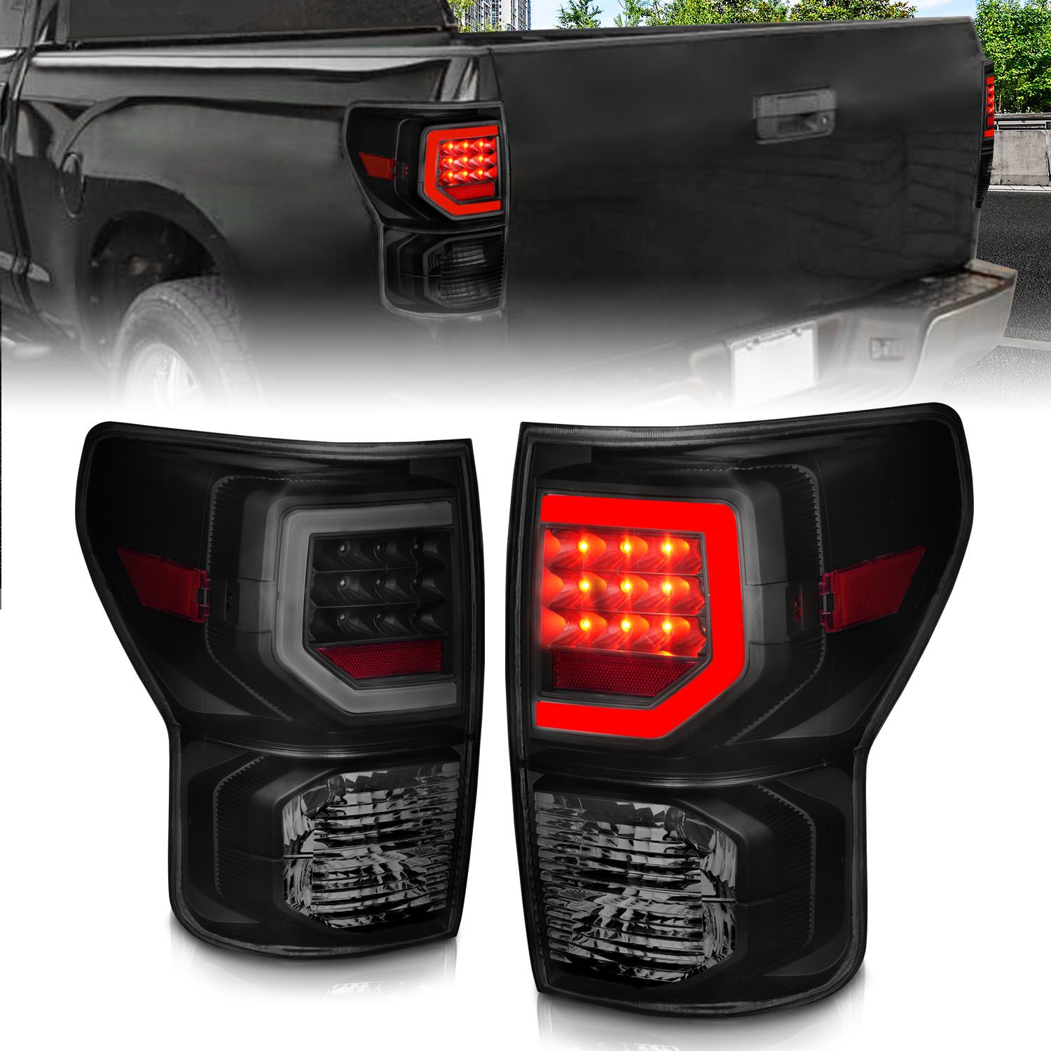 2007-2013 TOYOTA TUNDRA LED PLANK STYLE TAIL LIGHTS BLACK SMOKE LENS