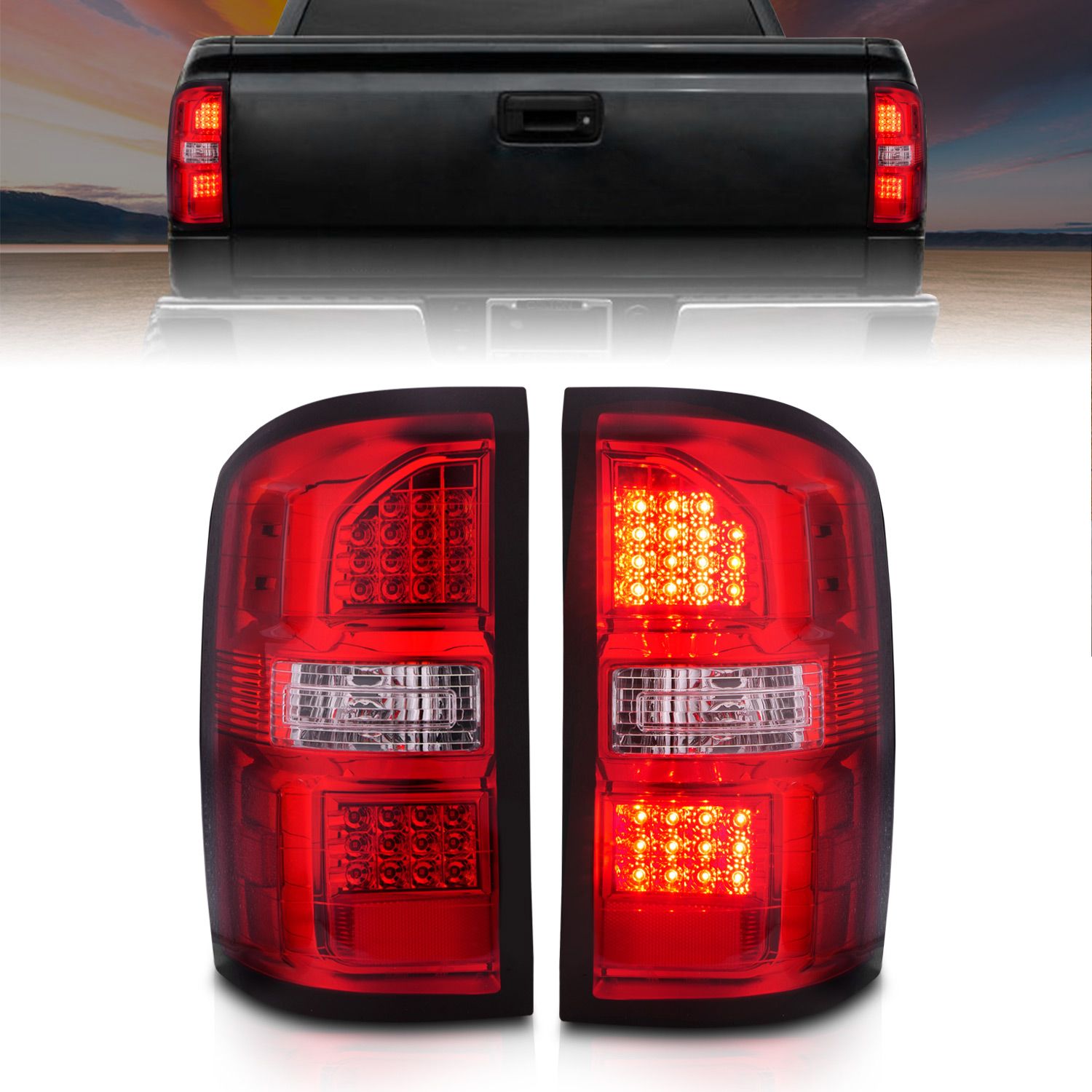 2014-2018 GMC SIERRA 1500/2500HD/3500HD LED TAIL LIGHTS RED/CLEAR LENS CHROME (SINGLE REAR WHEEL)(NON-OEM LED ONLY)