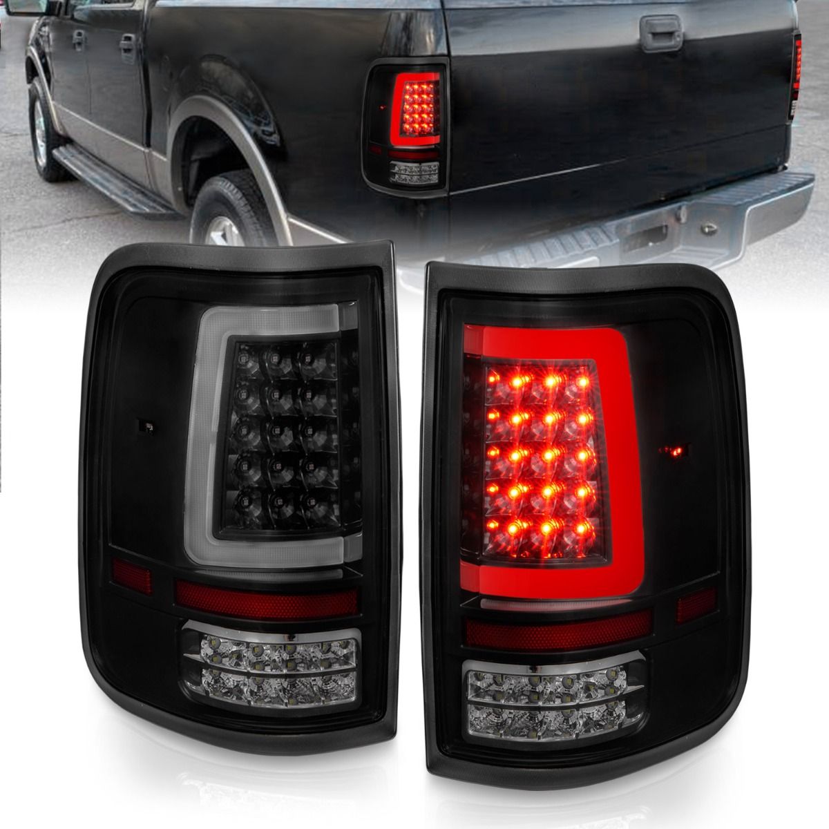 2004-2008 FORD F-150 LED LIGHT BAR TAIL LIGHTS BLACK SMOKE LENS