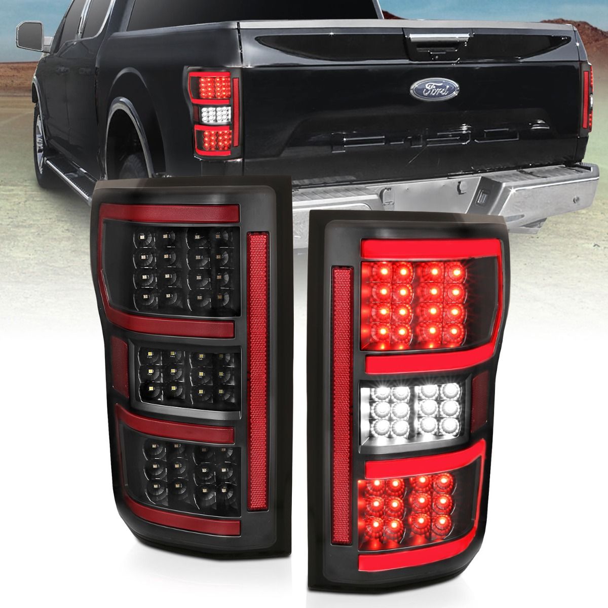 2018-2020 FORD F-150 FULL LED TAIL LIGHTS BLACK