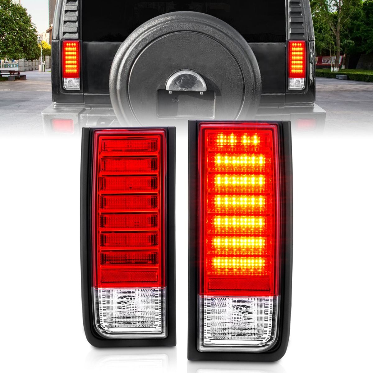 2003-2009 HUMMER H2 SUV LED TAIL LIGHTS RED/CLEAR