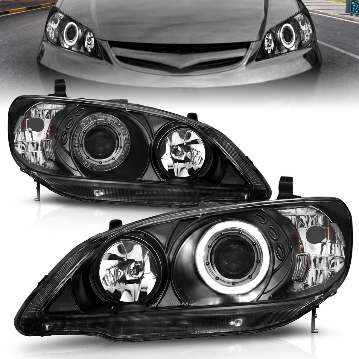 2004-2005 HONDA CIVIC 2/3/4DR PROJECTOR HEADLIGHTS BLACK W/ LED HALO