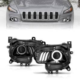 JEEP CHEROKEE 14-18 PROJECTOR LED HALO HEADLIGHTS BLACK