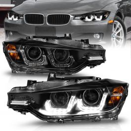 BMW 3 SERIES F30 12-15 4DR PROJECTOR U-BAR HEADLIGHTS BLACK (FOR HID & AUTO  LEVELING, NO HID KIT)