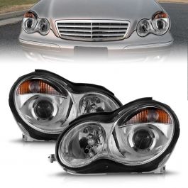 MBZ C CLASS W203 4DR C230/C240/C320 01-04 PROJECTOR HEADLIGHTS CHROME CLEAR