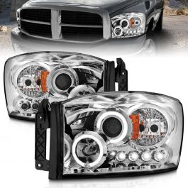 DODGE RAM 1500 06-08 / RAM 2500/3500 06-09 PROJECTOR HALO HEADLIGHTS CHROME