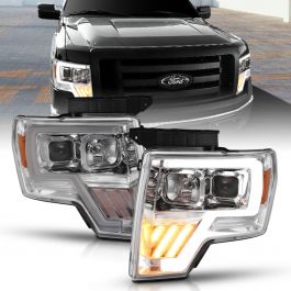 FORD F150 09-14 PROJECTOR PLANK STYLE HEADLIGHTS CHROME W/ LED SIGNAL (FOR  HALOGEN MODEL)