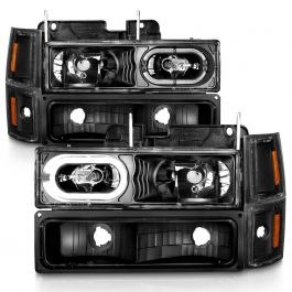 CHEVY C/K1500/2500 94-98 / C/K 3500 94-00 / SUBURBAN 94-99 / TAHOE 95-99 /  BLAZER (FULL SIZE) 94 CRYSTAL HALO HEADLIGHTS BLACK W/ SIGNAL & SIDE 