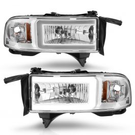 DODGE RAM 1500 94-01 / RAM 2500/3500 94-02/ RAM SPORT MODEL 94-98 CRYSTAL  PLANK STYLE HEADLIGHTS CHROME (DUAL LIGHT MODELS ONLY)