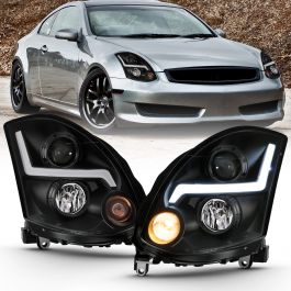 INFINITI G35 2DR 03-07 PROJECTOR HEADLIGHT PLANK STYLE BLACK (FOR HID, HID  KIT NOT INCLUDED)