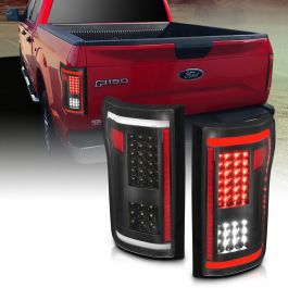 FORD F-150 15-17 FULL LED TAIL LIGHTS G2 BLACK (WHITE LIGHT BAR)