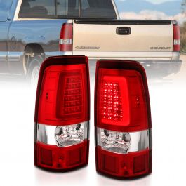 CHEVY SILVERADO 03-06 1500/2500/3500 / 07 SILVERADO CLASSIC LED C BAR STYLE  TAIL LIGHTS CHROME RED LENS (SINGLE REAR WHEEL)