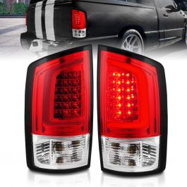 DODGE RAM 1500 02-06 / RAM 2500/3500 03-06 LED C BAR TAIL LIGHTS CHROME  RED/CLEAR LENS