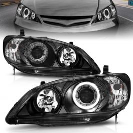 HONDA CIVIC 04-05 2DR/4DR PROJECTOR HEADLIGHTS BLACK W/ LED HALO