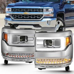 CHEVY SILVERADO 1500 16-18 PROJECTOR PLANK STYLE HEADLIGHTS CHROME (FOR HID, NO HID KIT)