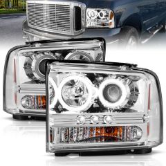 FORD F-250/350/450/550 SUPERDUTY 05-07 / EXCURSION 05 PROJECTOR HALO HEADLIGHTS CHROME W/ RX HALO (1PC)