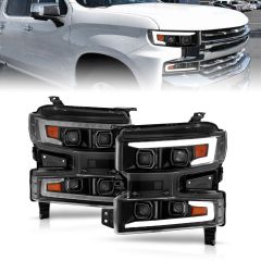 CHEVY SILVERADO 1500 19-21 FULL LED PROJECTOR PLANK STYLE HEADLIGHTS SEQUENTIAL SIGNAL BLACK W/ INITIATION FEATURE (FOR HALOGEN MODELS ONLY)