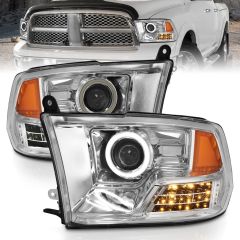 DODGE RAM 1500 09-18 / RAM 2500/3500 10-18 PROJECTOR HALO HEADLIGHTS CHROME W/ RX HALO (FOR NON-PROJECTOR MODELS)