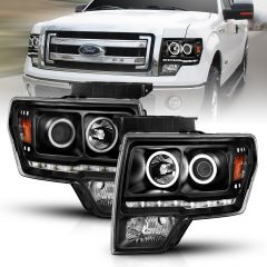 FORD F-150 09-14 PROJECTOR HEADLIGHTS G2 BLACK W/ RX HALO (FOR HALOGEN MODELS ONLY)