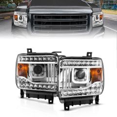 GMC SIERRA 1500 14-15 / 2500HD/3500HD 15-19 PROJECTOR U-BAR STYLE HEADLIGHTS CHROME (HALOGEN TYPE MODEL W/O FACTORY LED DRL)