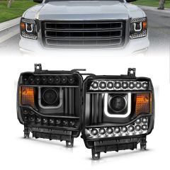 GMC SIERRA 1500 14-15 /2500HD/3500HD 15-19 PROJECTOR U-BAR STYLE HEADLIGHTS BLACK  (HALOGEN TYPE MODEL WITH OUT FACTORY LED DRL)