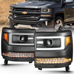 CHEVY SILVERADO 1500 16-18 PROJECTOR PLANK STYLE HEADLIGHTS BLACK (FOR HID, NO HID BULB INCLUDED)