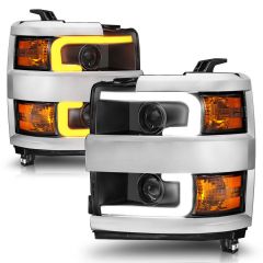 CHEVY SILVERADO 15-19 2500HD/3500HD PROJECTOR SWITCHBACK HEADLIGHTS BLACK(CHROME TRIM)(HALOGEN MODELS ONLY)