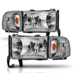 DODGE RAM 1500 94-01 / RAM 2500/3500 94-02 / RAM SPORT MODEL 94-98 CRYSTAL HEADLIGHTS CHROME W/ CORNER LIGHT 2PC
