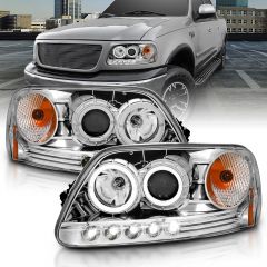 FORD F-150 97-03 / EXPEDITION 97-02 1 PC PROJECTOR HEADLIGHTS CHROME W/ HALO & LED