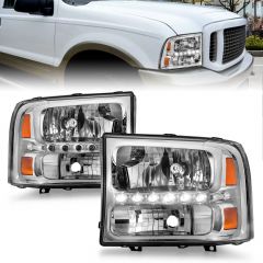 FORD EXCURSION 00-04 / SUPERDUTY 99-04 CRYSTAL HEADLIGHTS CHROME W/ LED 1 PC
