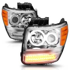 DODGE NITRO 07-12 PROJECTOR HEADLIGHTS G2 CHROME W/ RX HALO & LED SIGNAL