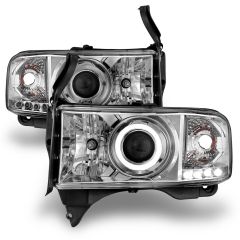 DODGE RAM 1500 94-01 / RAM 2500/3500 94-02 / RAM SPORT MODEL 94-98 PROJECTOR HALO HEADLIGHTS CHROME