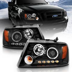 FORD F-150 04-08 / LINCOLN LT 06-08 PROJECTOR HEADLIGHTS BLACK 2 HALOS & LED