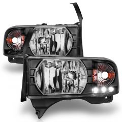 DODGE RAM 1500 94-01 / RAM 2500/3500 94-02/ RAM SPORT MODEL 94-98 CRYSTAL HEADLIGHTS BLACK W/ LED ACCENT 1PC