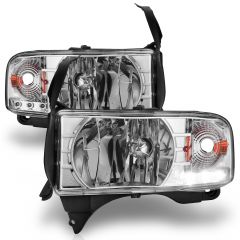 DODGE RAM 1500 94-01 / RAM 2500/3500 94-02/ RAM SPORT MODEL 94-98 CRYSTAL HEADLIGHTS CHROME W/ LED ACCENT 1PC