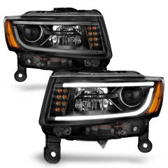 JEEP GRAND CHEROKEE 14-16 PROJECTOR HEADLIGHTS PLANK STYLE BLACK (FOR HALOGEN MODELS ONLY)
