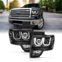 FORD F-150 13-14 PROJECTOR U BAR STYLE HEADLIGHTS BLACK (FOR HID MODELS, HID KIT NOT INCLUDED)