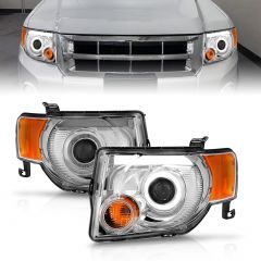FORD ESCAPE 08-12  PROJECTOR HEADLIGHT CHROME HOUSING W/ LED HALO (FOR HALOGEN MODELS ONLY)