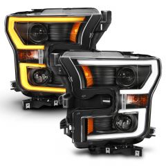 FORD F-150 15-17 PROJECTOR PLANK STYLE SWITCHBACK HEADLIGHTS BLACK (FOR HALOGEN MODELS ONLY)