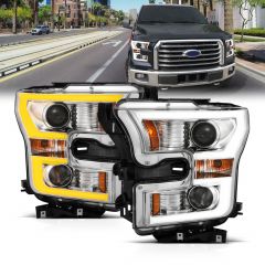 FORD F-150 15-17 PROJECTOR PLANK STYLE SWITCHBACK HEADLIGHTS CHROME (FOR HALOGEN MODELS ONLY)