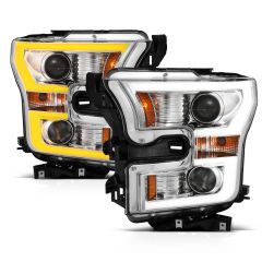 FORD F-150 15-17 PROJECTOR PLANK STYLE SWITCHBACK HEADLIGHTS CHROME (FOR HALOGEN MODELS ONLY)