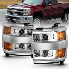 CHEVY SILVERADO 2500HD/3500HD 15-19 PROJECTOR PLANK STYLE HEADLIGHTS CHROME(CHROME TRIM)(HALOGEN MODELS ONLY)