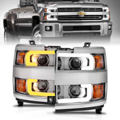 CHEVY SILVERADO 15-19 2500HD/3500HD PROJECTOR SWITCHBACK HEADLIGHTS CHROME(CHROME TRIM)(HALOGEN MODELS ONLY)