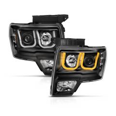 FORD F-150 09-14 PROJECTOR SWITCHBACK U-BAR HEADLIGHTS BLACK (FOR HALOGEN MODELS ONLY)