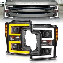 FORD F250/ F350/ F450 SUPER DUTY 17-19 PROJECTOR PLANK STYLE SWITCHBACK HEADLIGHTS BLACK (FOR HALOGEN ONLY)