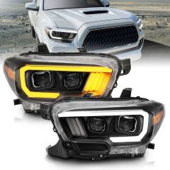 TOYOTA TACOMA 16-22 PROJECTOR PLANK STYLE SWITCHBACK HEADLIGHTS BLACK AMBER (FOR HALOGEN DRL)